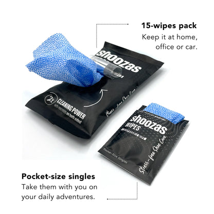 Two Shoe Wipes Formats - 15-wipes pack and pocket-size singles